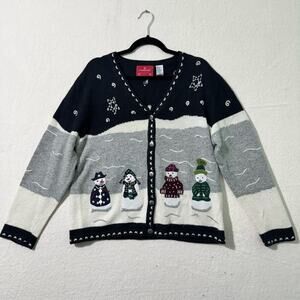 Northcrest Holiday Winter Snow Wonderland Snowman Cardigan Sweater Size Large